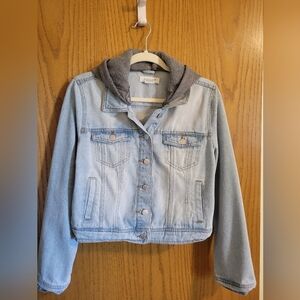 Womens Crop Jean Jacket with Cozy Removable Hood